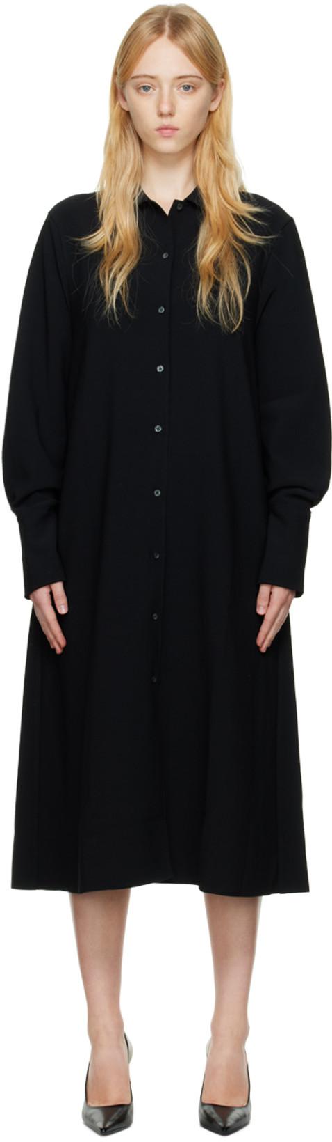 Black Shirt Midi Dress by BIRROT