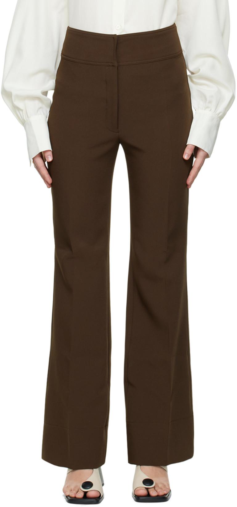 Brown Flared Trousers by BIRROT