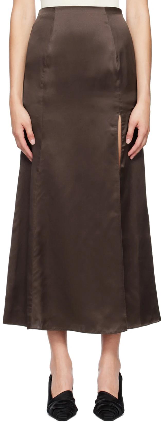 Brown Organic Silk Maxi Skirt by BITE