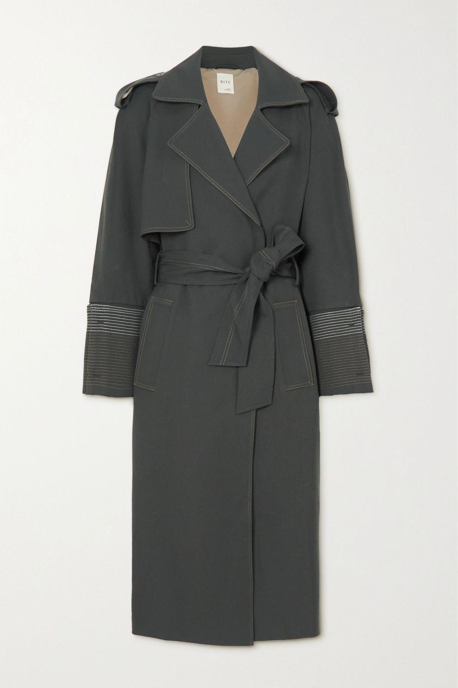 Belted organic wool-twill trench coat by BITE STUDIOS