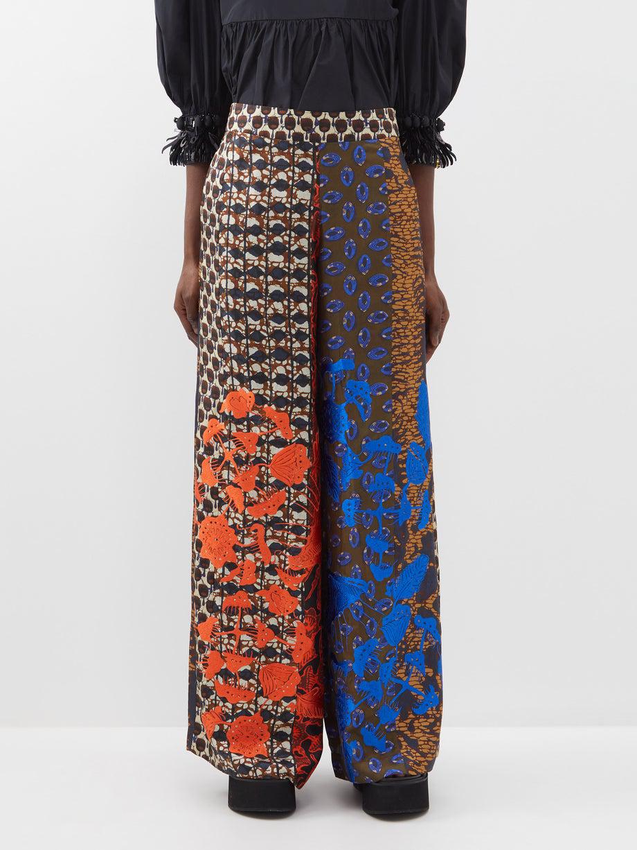 Fyre embroidered printed silk trousers by BIYAN