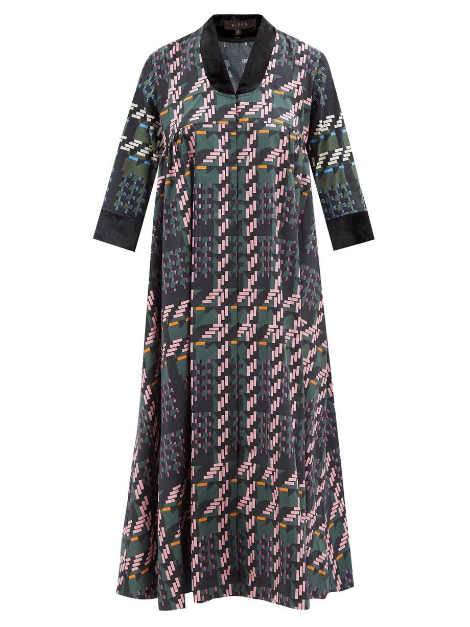 Leighton geometric-print cotton-blend midi dress by BIYAN