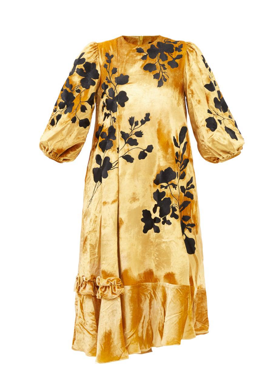Liyah floral-embroidered velvet midi dress by BIYAN
