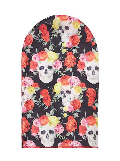 Skull & rose print hoodied face mask by BLACK BRAND LOS ANGELES