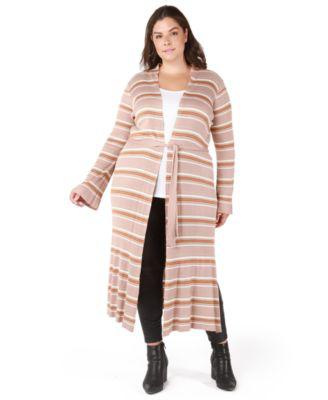 Trendy Plus Size Striped Duster Cardigan by BLACK TAPE
