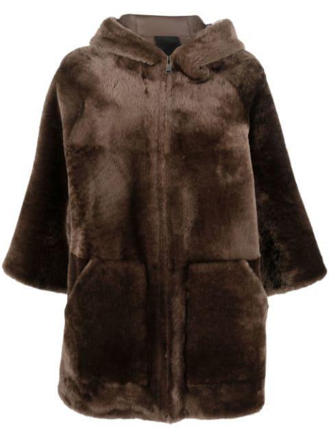 reversible shearling hoodied coat by BLANCHA