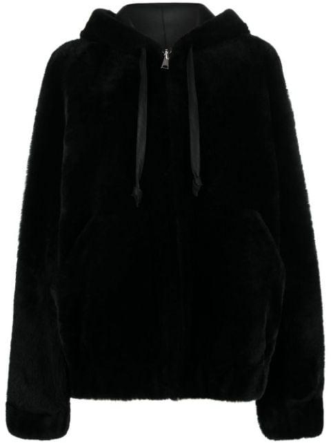 zip-up hoodied shearling jacket by BLANCHA