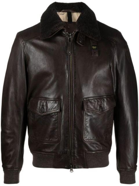 collared leather jacket by BLAUER