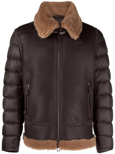 shearling-trim padded leather jacket by BLAUER