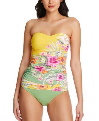 Women's Paradiso Printed Shirred Tankini Top & Matching Bottoms by BLEU BY ROD BEATTIE
