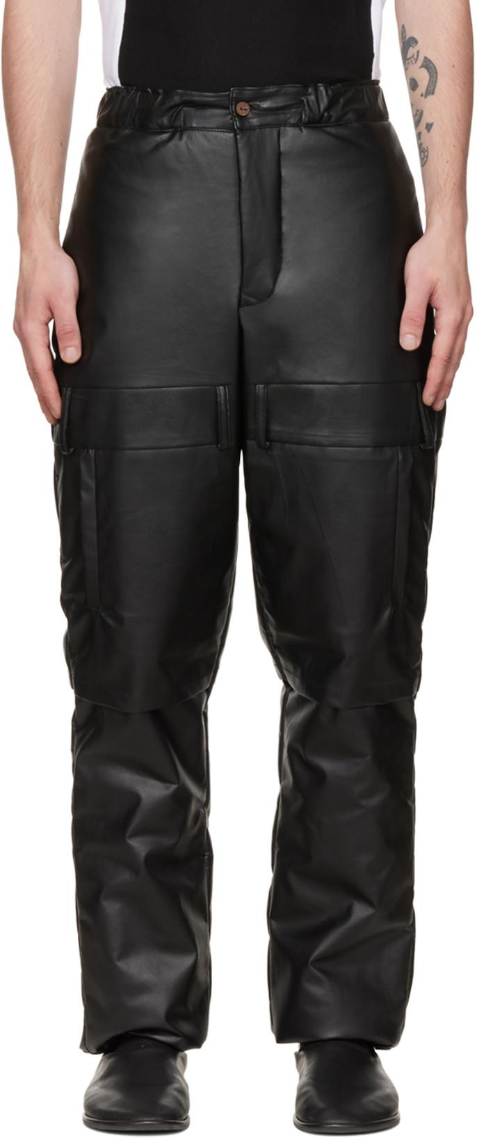 Black Paneled Faux Leather Pants by BLOKE