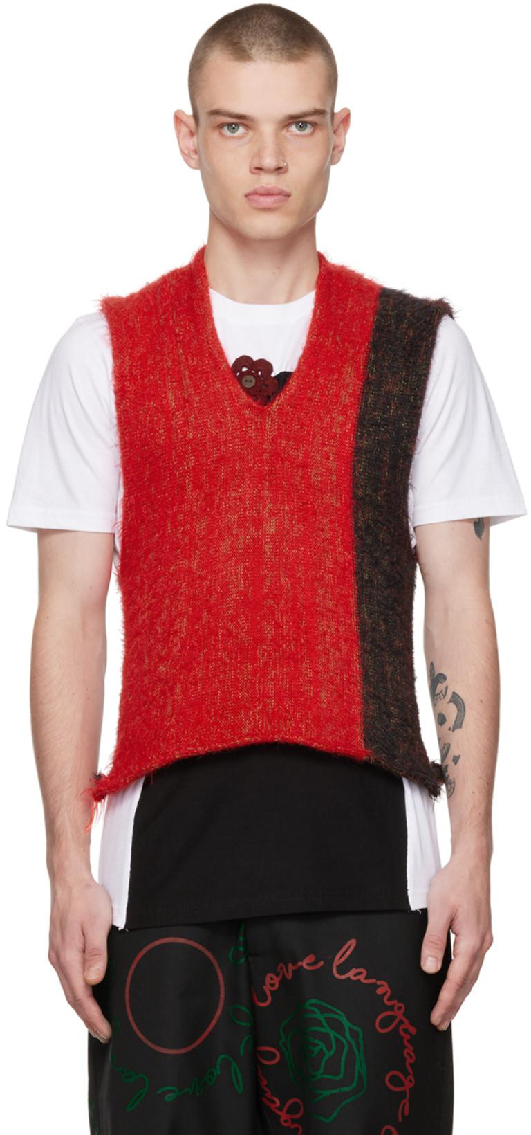 Red & Black V-Neck Vest by BLOKE