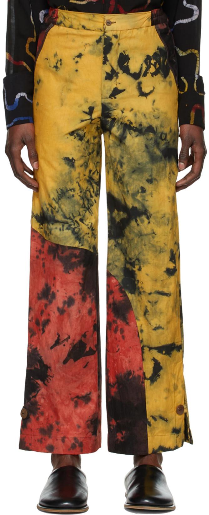 Red & Yellow Hand Dyed Trousers by BLOKE