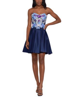 Juniors' Embroidered Fit & Flare Dress by BLONDIE NITES
