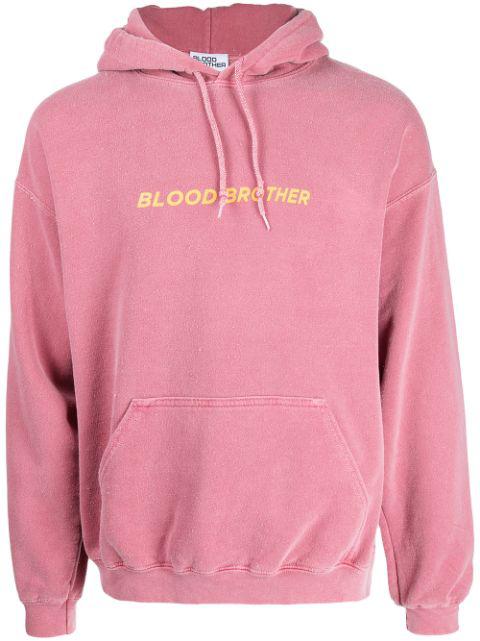 logo-print faded cotton hoodie by BLOOD BROTHER