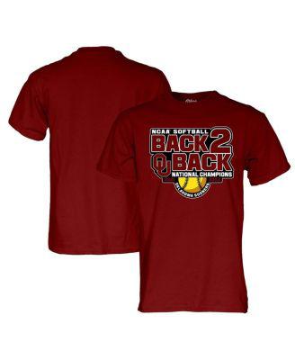 Men's Crimson Oklahoma Sooners Back-to-Back NCAA Softball Women's College World Series Champions T-shirt by BLUE 84