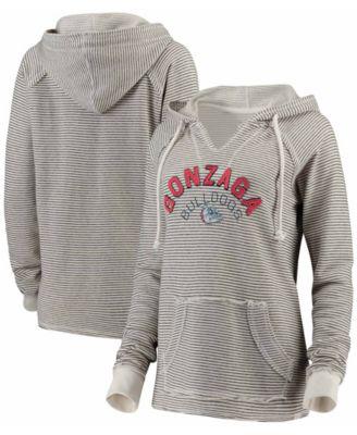 Women's Cream Gonzaga Bulldogs Striped French Terry V-Neck Hoodie by BLUE 84