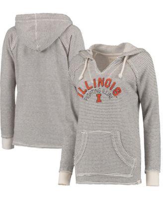 Women's Cream Illinois Fighting Illini Striped French Terry V-Neck Hoodie by BLUE 84