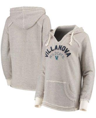 Women's Cream Villanova Wildcats Striped French Terry V-Neck Pullover Hoodie by BLUE 84