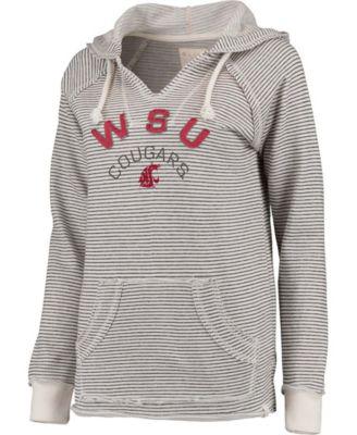 Women's Cream Washington State Cougars Striped French Terry V-Neck Hoodie by BLUE 84