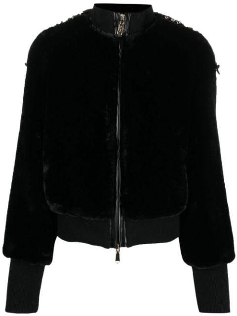 stud-detail faux-fur bomber jacket by BLUGIRL