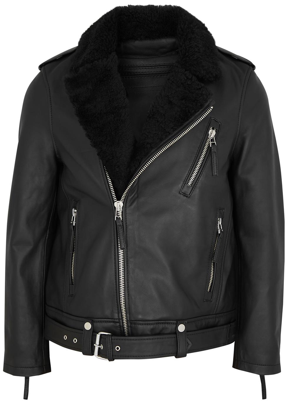 Voyager shearling-trimmed leather biker jacket by BODA SKINS