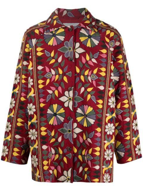 floral-embroidered button-up coat by BODE