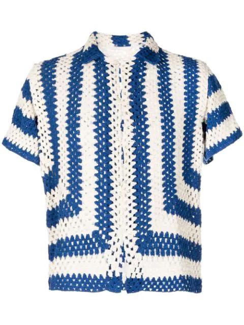 striped crochet short-sleeve shirt by BODE