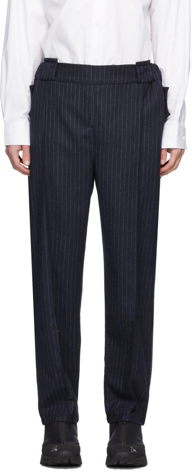 Navy Pinstripe Trousers by BORAMY VIGUIER