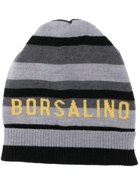embroidered-logo striped beanie by BORSALINO
