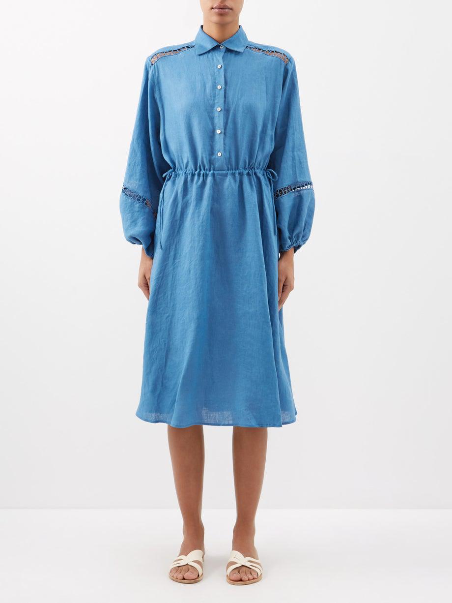 Lattice-panelled linen shirt dress by BOTEH