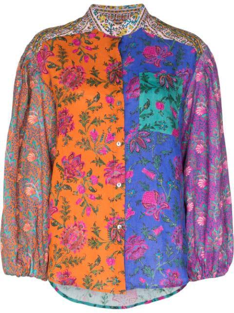 Parasol patchwork collarless shirt by BOTEH