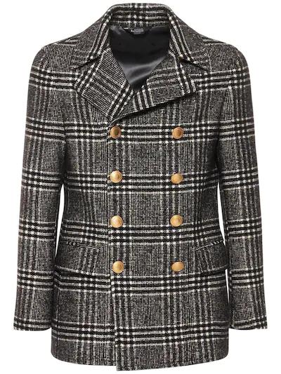 Double breast check wool blend coat by BOTTEGA MARTINESE