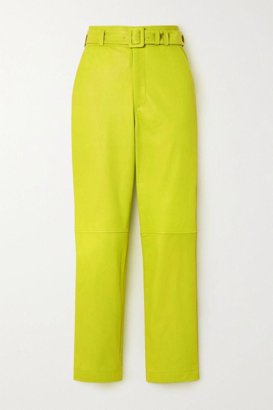 Camila belted neon leather pants by BOUGUESSA