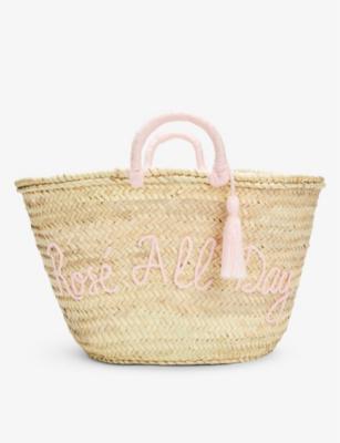Rosé All Day palm leaf basket bag by BOUTIQUE BONITA