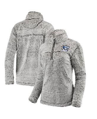 Women's Gray Creighton Bluejays Sherpa Super Soft Quarter Zip Pullover Jacket by BOXERCRAFT
