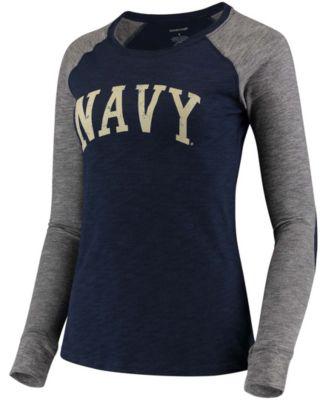 Women's Navy, Gray Midshipmen Preppy Elbow Patch 2-Hit Arch And Logo Long Sleeve T-shirt by BOXERCRAFT