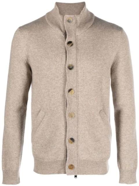 leather-trimmed cashmere cardigan by BRIONI
