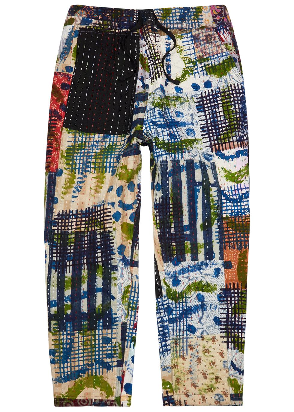 Patchwork cropped cotton trousers by BTFL