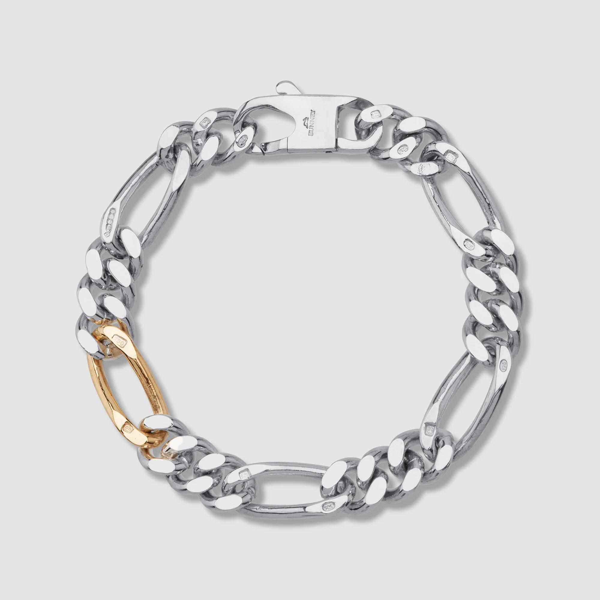 Bunney Silver Figaro Bracelet with Gold Link by BUNNEY
