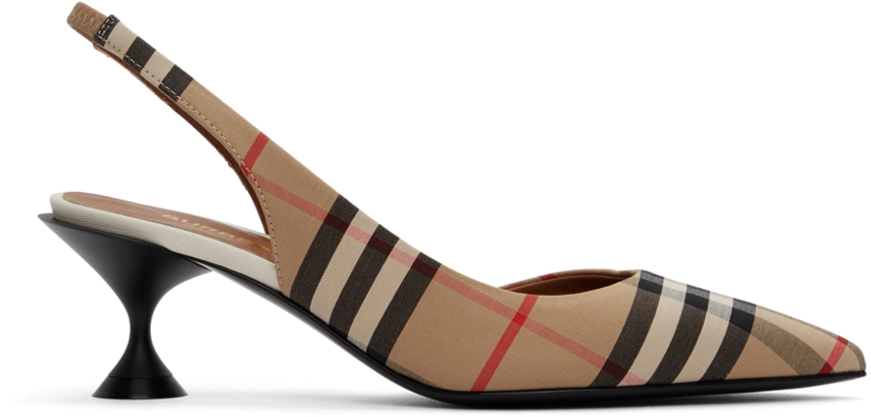 Beige Vintage Check Slingback Heels by BURBERRY | jellibeans