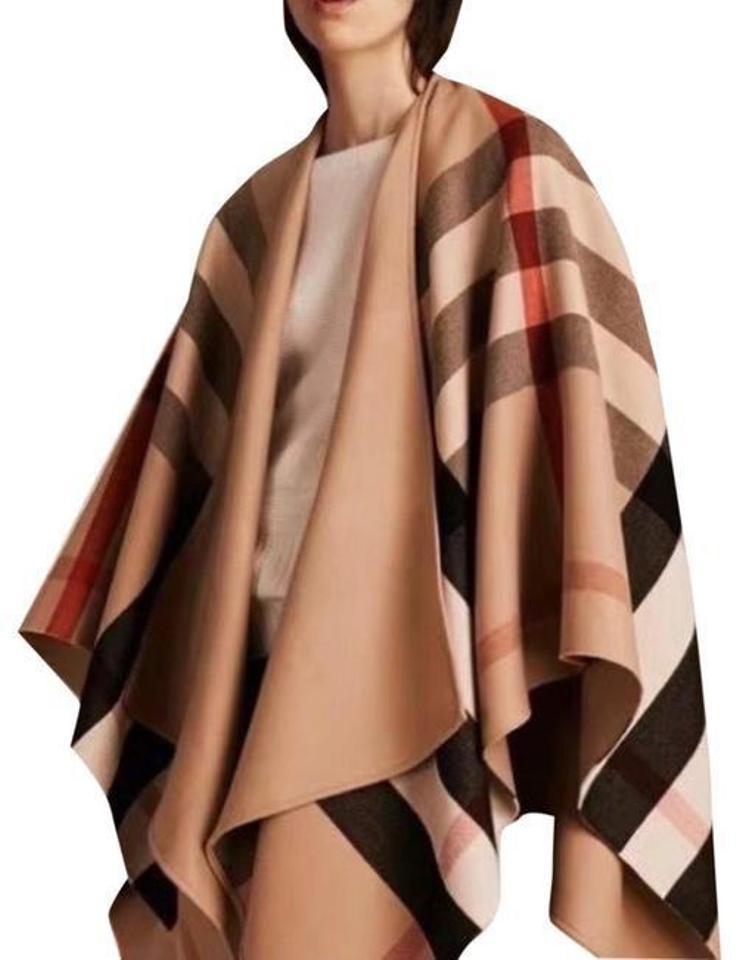 Burberry Camel New Check Wool Charlotte Reversible Solid To Check Shawl  Scarf/Wrap Poncho/Cape by BURBERRY | jellibeans