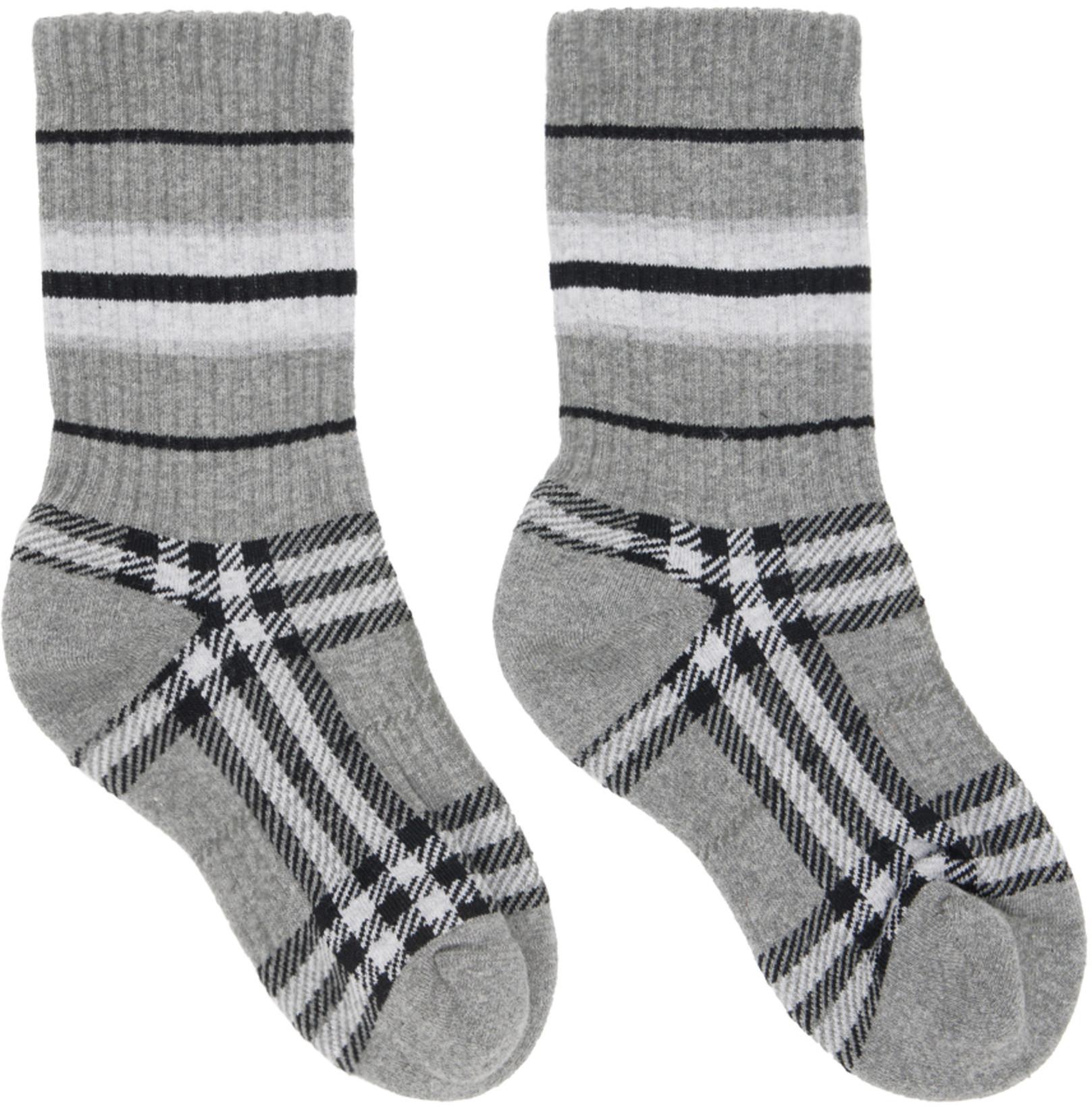 Gray Check Mashup Socks by BURBERRY