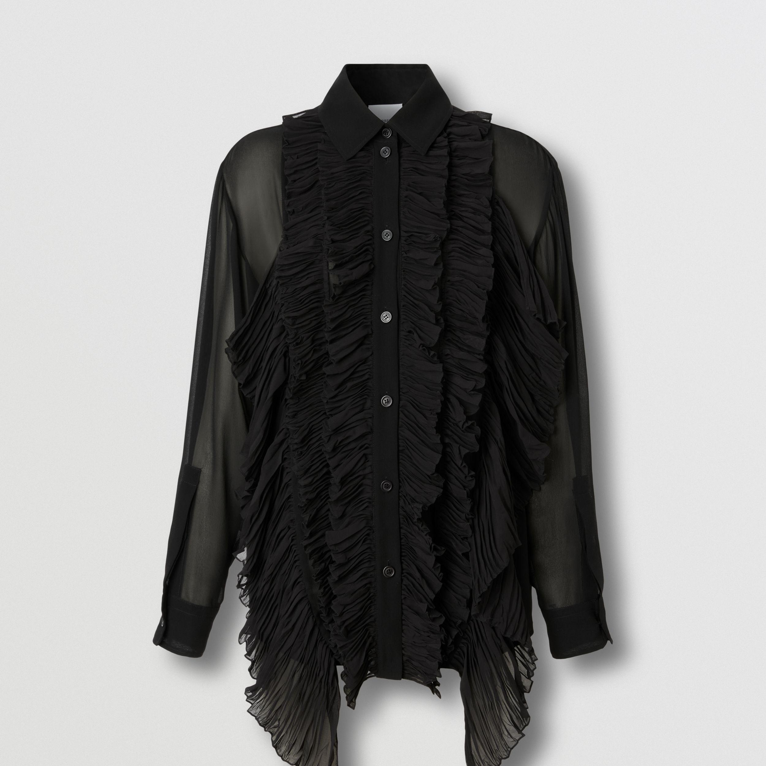 Pleated Ruffle Detail Silk Georgette Shirt by BURBERRY