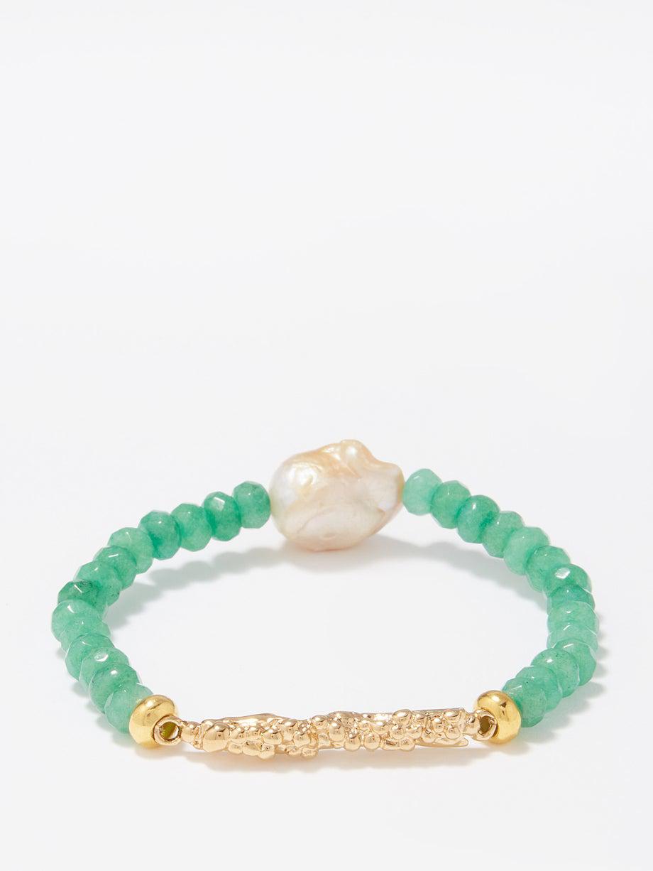 Elia jade, pearl & 18kt gold-plated bracelet by BY ALONA