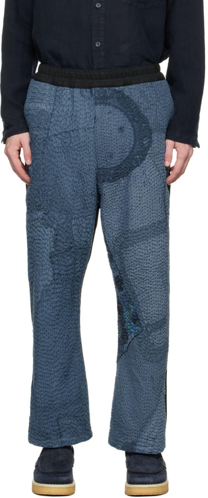Navy Embroidered Trousers by BY WALID