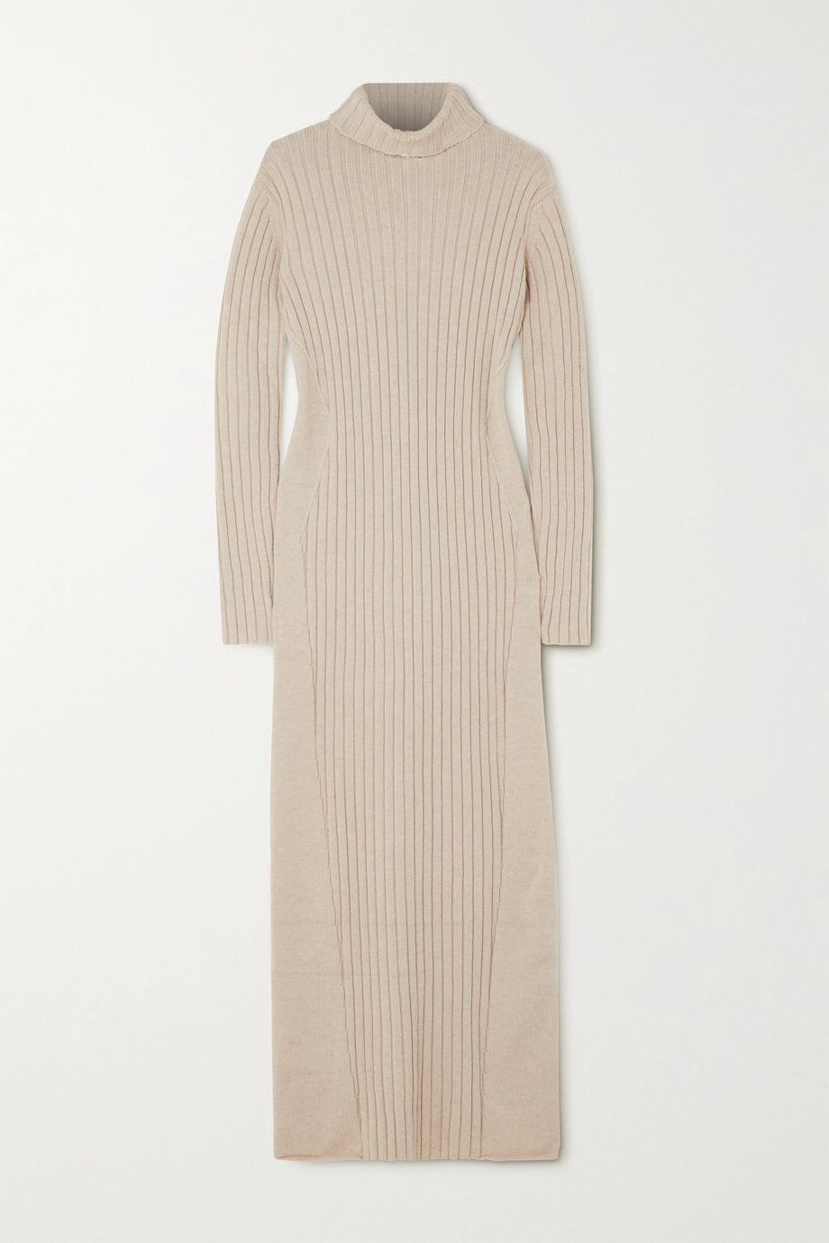 Paneled ribbed wool turtleneck maxi dress by CAES