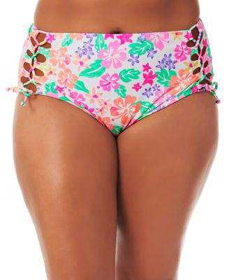 California Waves Trendy Plus Size Hawaii Sunsets Lace-Up Bikini Bottoms by CALIFORNIA WAVES