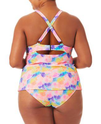 California Waves Trendy Plus Size Tie Dye Dreams Tankini Top & Tie Dye Dreams Bikini Bottom by CALIFORNIA WAVES