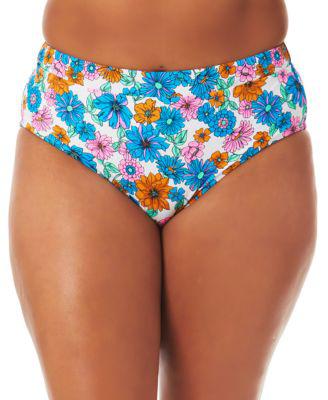 California Waves Trendy Plus Size Wall Paper Floral Banded High-Waist Bikini Bottoms by CALIFORNIA WAVES